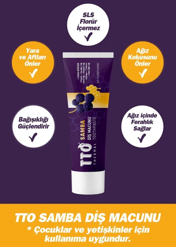 TTO Samba Diş Macunu 75 gr Ağız Kokusu Yarası ( Sls-florür Içermez Sambucus Propolis Çay Ağacı Yağı ) - Görsel 3