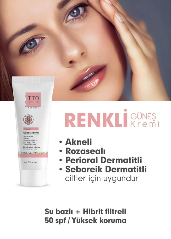 TTO CLINIC Renkli Güneş Koruyucu Krem 50 SPF 70 ML - Görsel 3